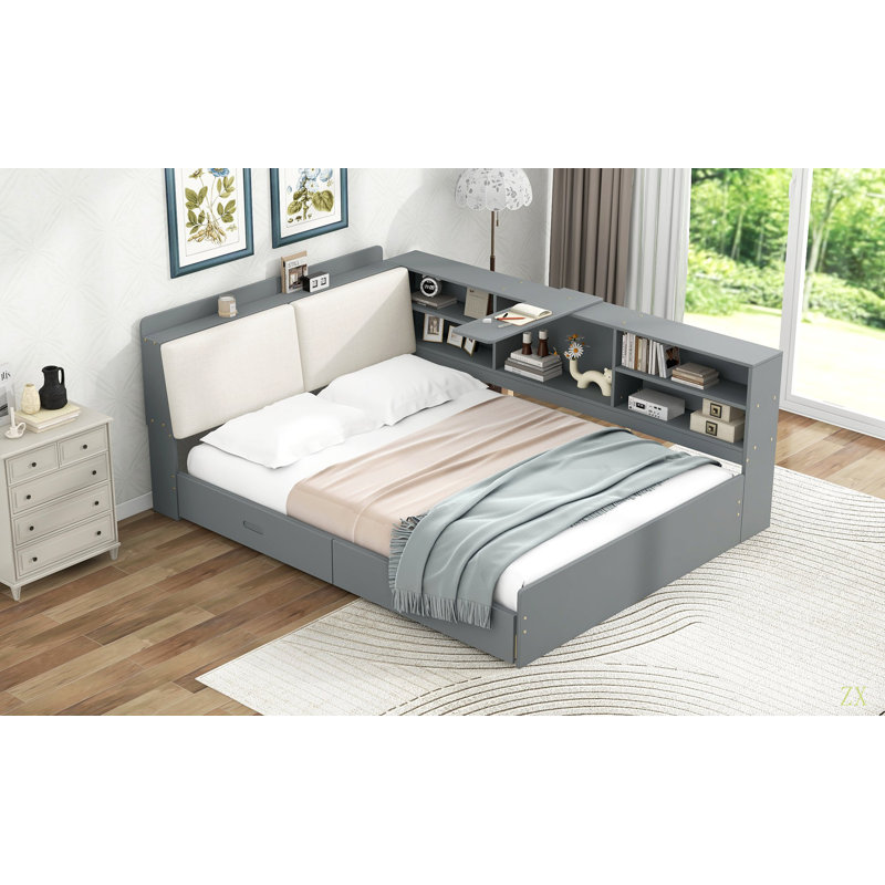 Latitude Run® Wood Full Size Platform Bed With Storage Headboard